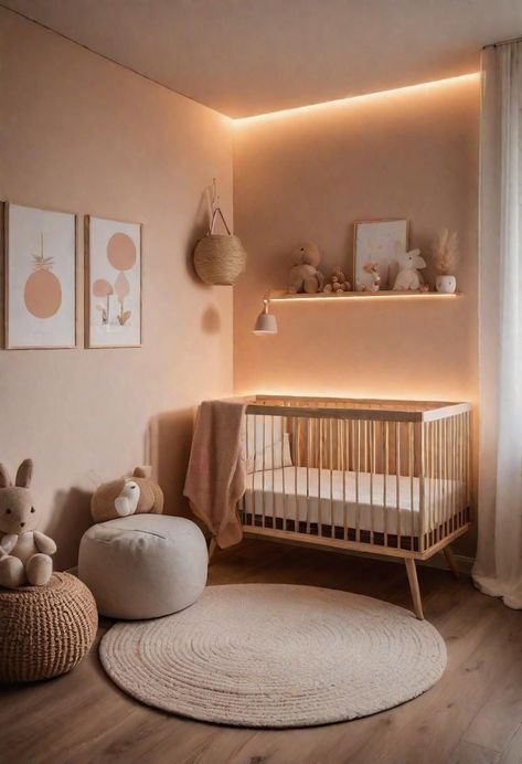 Nursery Japandi, Aesthetic Nursery Room, Japandi Nursery, Minimalist Nursery Ideas, Nursery Ideas Modern, Small Baby Cribs, Small Nursery Ideas, Nursery Corner, Minimalist Baby Room