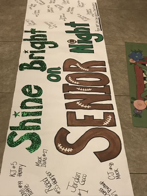 Football Theme Ideas For Games, Senior Night Student Section, Run Through Signs Football Hoco, Shine Bright On Senior Night Poster, Winning Football Game Captions, Homecoming Student Section Signs, Senior Football Signs, Football Runout Signs, Fnl Student Section Signs