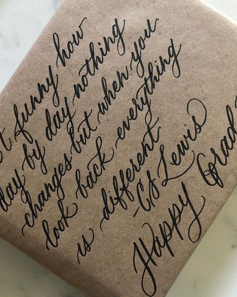 Calligraphy Gift Ideas, Kraft Wrapping Paper, Sustainable Gift Wrap, Cs Lewis Quotes, Kraft Paper Wrapping, Beautiful Lettering, Hand Lettering Art, Brown Paper Packages, Wrap Ideas