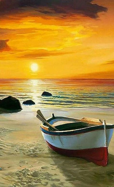 Awesome pic! Moon Paintings, Watercolor Boat, Boat Art, Boat Painting, Seni Cat Air, Foto Tips, Sunset Nature, Ocean Wave, Alam Semula Jadi