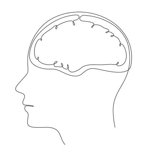 Head With Brain Drawing, Brain Drawing, Brain Illustration, Drawing Heads, Human Head, Continuous Line Drawing, Continuous Line, Side Profile, Line Drawing