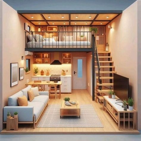 50 Stunning Tiny Houses With Great Loft Spaces – Decomagz Mezanine Interior Small House Plan, Mezzanine Small House, Small Loft Apartments, Loft Homes, Loft House Design, Loft Interior Design, Tiny House Loft, Tiny House Inspiration, Small Loft