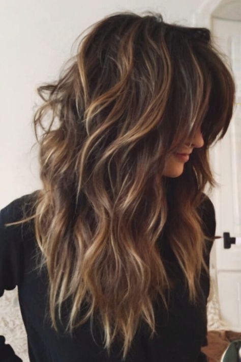 31 Long Shag Hairstyle Inspirations for Every Hair Type! Long Hair With Lots Layers, Long Textured Hair With Curtain Bangs, Choppy Textured Layers Long Hair, Choppy Layered Long Hair, Long Shag Layered Hair, Shag Layers Long Hair, Subtle Shag Haircut Long, Thick Hair Haircut Layers, Shag Hairstyle Long