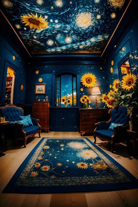 Sunflower Cafe Design, Starry Night Kitchen, Van Gogh Living Room Decor, Van Gogh Inspired Room, Sunflower Cafe, Van Gogh Cafe, فنسنت فان جوخ, Painting Inspo, Amazon Gadgets