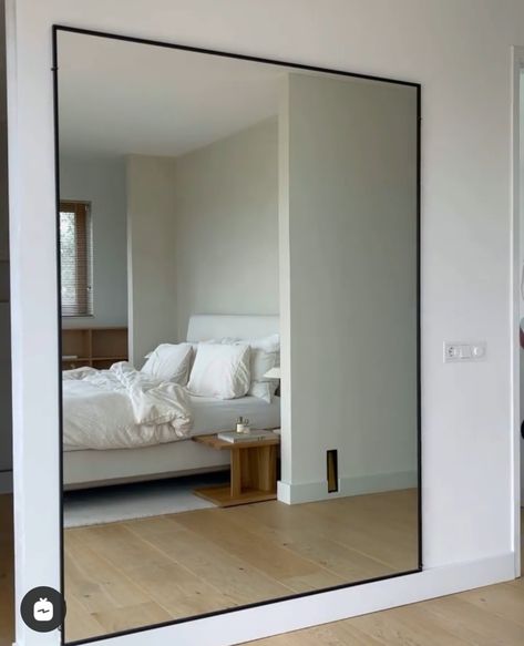 Bedroom Big Mirror Ideas, Mirror Sleeping Room, Big Room Mirror Bedrooms, Bedrooms With Big Mirrors, Big Wall Mirror In Bedroom, Bedroom With Big Mirror, Huge Mirror In Bedroom, Bedroom Mirror Ideas Wall, Mirror Room Aesthetic