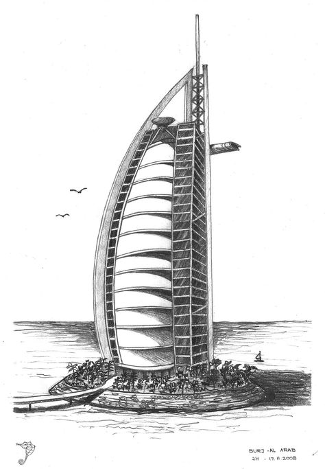 Burj Al Arab Sketch, Burj Khalifa Sketch, Burj Al Arab Drawing, Burj Khalifa Drawing, Dubai Sketch, Arab Drawing, Mountain Sketches, Buildings Sketch Architecture, برج العرب