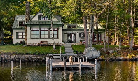 Lakeside Maine Cottage | TMS Architects New England Lake House, Maine Kitchen, Lake Cottages, Maine Cabin, Small Lake Houses, Lake Houses Exterior, Lake Houses, Maine Cottage, Lake Girl