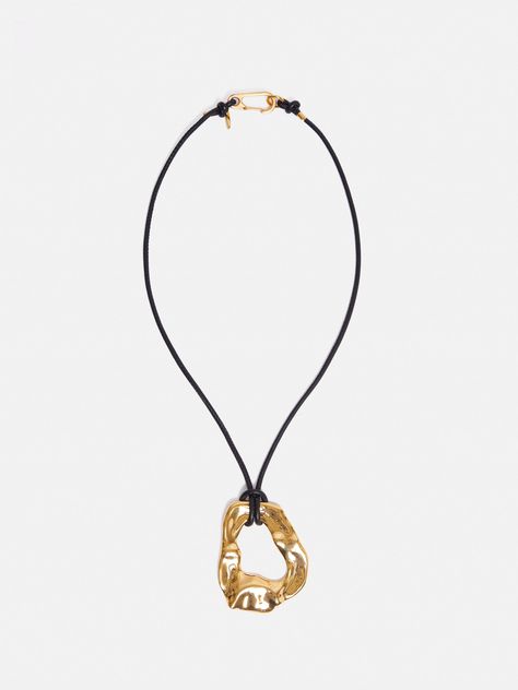 Set to stand out; the Molten Loop Leather Necklace has a polished 24-carat gold plated pendant elegantly hanging from a luxurious leather chain. Elevate evening ensembles with its matching jewellery. Plating, Matching Jewellery, Matching Jewelry, Leather Chain, Leather Necklace, Necklace Gold, Gold Plate, Gold Necklace, Chain