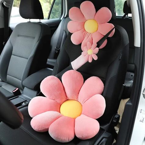 1 3pcs Cute Flower Car Neck Pillow Car Seat Cushion Soft Car Headrest Waist Pillow Safety Seat Belt Shoulder Pad Car Accessories For Girls Women - Automotive - Temu Daisy Rims, Plush Flower, Girly Car Accessories, Car Things, Car Deco, Cool Car Accessories, Car Headrest, Car Accessories For Girls, Girly Car