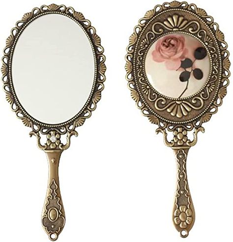 AmazonSmile: SEHAMANO Hand Mirror with Handle Compact Handheld Makeup Mirror Rose Cosmetic Clear Mirror (Matt Gold (Brass)) : Beauty & Personal Care Clear Mirror, Handheld Mirror, Rose Pictures, Desenho Tattoo, Ap Art, Hand Mirror, Oval Frame, Gold Brass, Compact Mirror