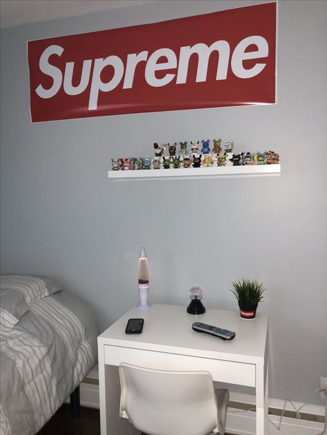 #hypebeast #hypebeastbedroom #supreme #supremebedroom Hypebeast Hypebeast bedroom Ikea bedroom  Ikea furniture Supreme Bedroom, Hypebeast Bedroom, Hype Beast Bedroom, Bedroom Ideas Men, Bape Wallpaper, Kids Lighting Bedroom, Supreme Hypebeast, Bedroom Ikea, Hypebeast Room