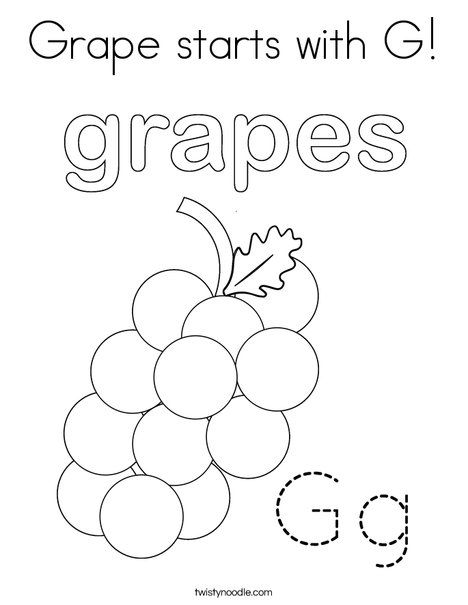 Grape starts with G Coloring Page - Twisty Noodle G For Grapes, G Coloring Pages, Colour Activities, Twisty Noodle, Grape Color, Holiday Lettering, Letter P, Letter G, Cut And Paste