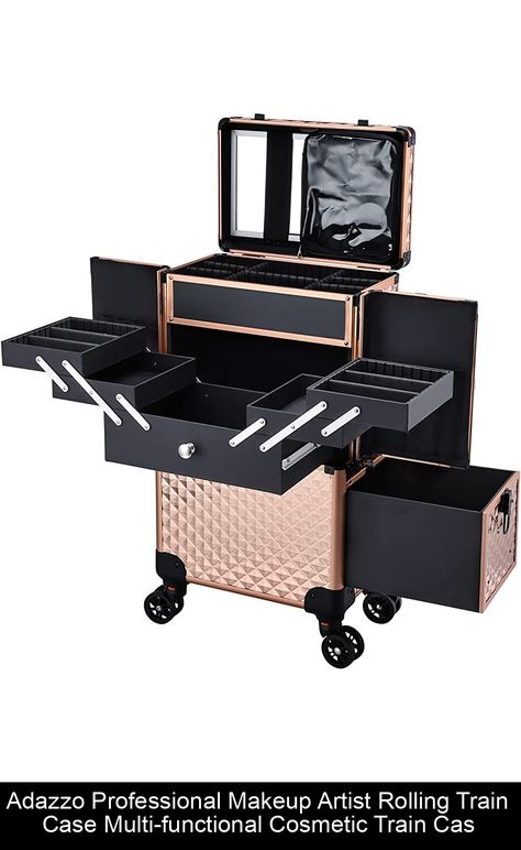 Adazzo Professional Makeup Artist Rolling Train Case Multi-functional Cosmetic Train Case Large Trolley Storage Case for Nail Technicians Cosmetology Case for Hairstylist (Shiny Rose Gold), #AD, ##Gold, #Advertisement, #Rose, #Professional, #Makeup Makeup Furniture, Makeup Trolley, Gorgeous Bridal Makeup, Rangement Makeup, Trolley Storage, Professional Makeup Case, Rolling Makeup Case, Cosmetic Train Case, Entrepreneur Ideas