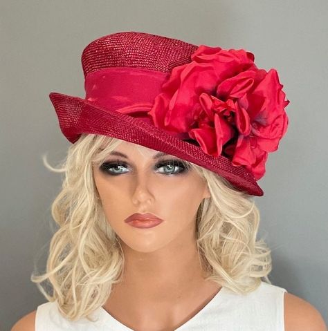 Wedding Hat, Derby Hat, Women's Red Summer Hat, Formal Red Straw Hat, Tea Party Hat, Church Hat, Dressy Red Hat, Special Occasion Hat Red Hat Party, Red Hat Club, Buckingham Palace Garden Party, Buckingham Palace Gardens, Special Occasion Hats, Hat Tea Party, Red Hat Society, Hat Party, Church Hat