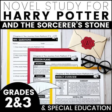 Novel Study for Harry Potter and the Sorcerer's Stone Grade 2-3 & Special Ed Harry Potter Novel Study, Teach Vocabulary, Harry Potter Magic, The Sorcerer's Stone, Wh Questions, Novel Study, Novel Studies, Grade 2, Read Aloud