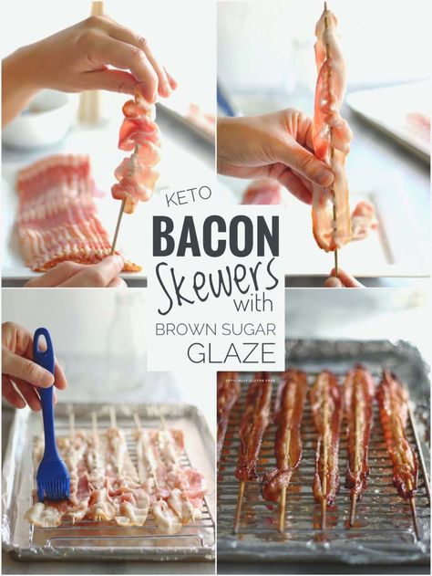 Bacon Skewers Brunch, Bacon On A Stick, Bacon Skewers, Candy On A Stick, Bacon Candy, Strawberry French Toast, Thanksgiving Brunch, Keto Bacon, Brown Sugar Bacon