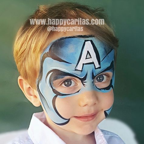 Captain America Face Paint, Super Hero Masks, Superhero Face Painting, Face Painting Images, Blue Face Paint, Halloween Makeup For Kids, Face Painting For Boys, Face Painting Tutorials, Sky Art Painting