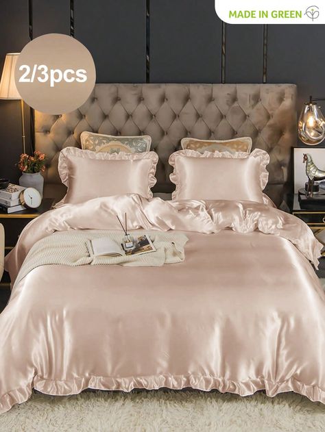 2/3pcs Luxury Satin Quilt Cover Set With Frill, Duvet Cover Set, 1pc Comforter Cover With 1/2pcs Pillowcase, Luxurious Silk, Soft And Breathable, Perfectly Fits Twin Full King Queen All Size Bed Champagne    Satin Plain   All Seasons Bedding, size features are:Bust: ,Length: ,Sleeve Length: Satin Quilt, Comforter Cover, Quilt Cover Sets, Bed Duvet Covers, Duvet Cover Set, Quilt Cover, King Queen, Duvet Cover Sets, Queen Size