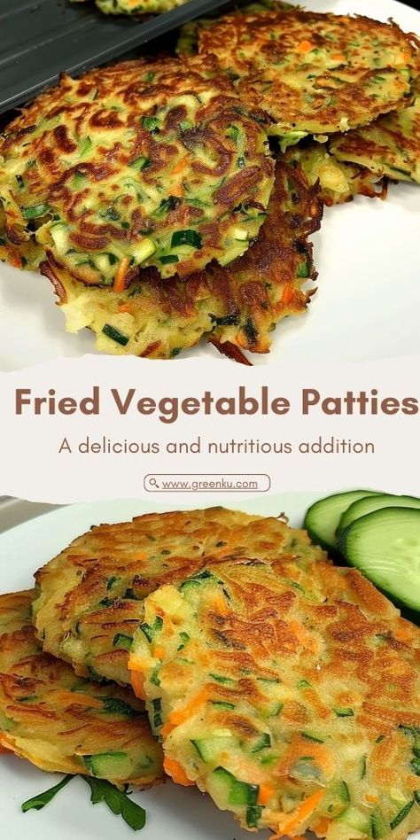 Fried Vegetable Patties Ingredients: 1 courgette (zucchini) 2 carrots 1 onion 1 pepper 2 eggs Salt Pepper 2 tablespoons flour 50-80 ml water #Veggie #Patties Vegetable Patties, Rice Paper Recipes, Vegan Appetizers Recipes, Veggie Patties, Homemade Flatbread, Vegetable Side Dishes Recipes, Gluten Free Recipes For Breakfast, Appetizer Bites, Vegetarian Lunch