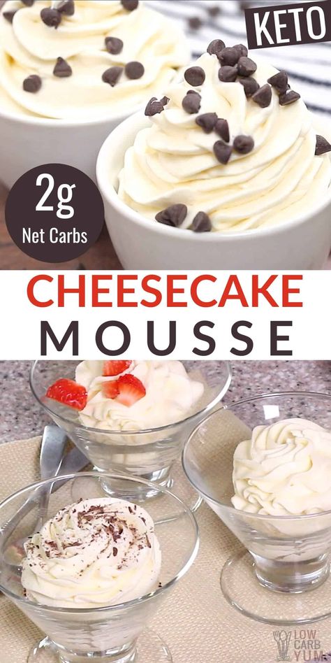 Keto Recipes With Cream Cheese, Recipes With Cream Cheese, Keto Mousse, Cheesecake Mousse Recipe, Sugar Free Cheesecake, Sugar Free Pudding, Low Carb Low Fat Recipes, Fruit Sauce, Postre Keto