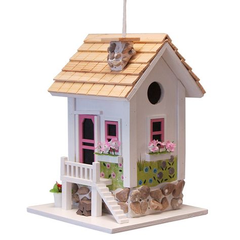 Birdhouse Cottage, Victorian Birdhouses, Cottage Birdhouse, Birdhouse Decor, Pink Front Door, Birdhouses Bird Feeders, Painted Post, Decorative Bird Houses, Pressure Treated Wood