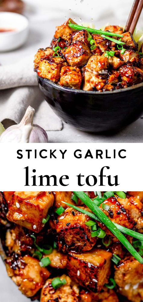 If you're in the mood for an easy weeknight dinner, this sticky panfried garlic lime tofu is for you! This tofu is marinated to perfection, panfried, and then coated in a thick, sticky, sweet yet savory, garlic lime sauce. Meat Temperature Chart, Garlic Tofu, Tofu Dishes, Easy Meatloaf, Lime Sauce, Garlic Fries, Veggie Stir Fry, Low Fat Diets, Fresh Meat