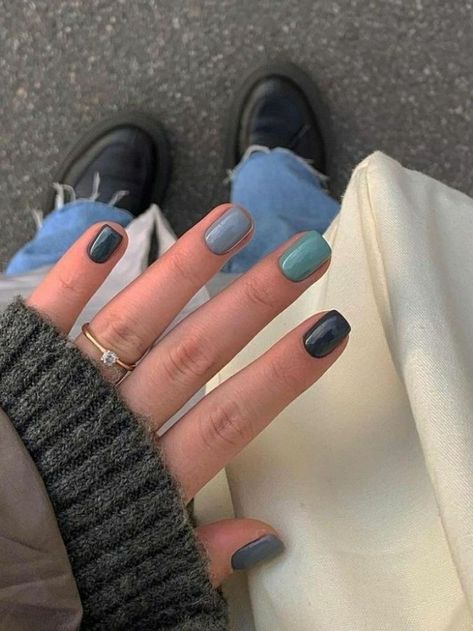 Multiple Colored Nails, Mix Matched Nails, Different Colour Nails, Short Hippie Nails, Mixed Color Nails, Mismatch Nails, Multi Colored Nails, Trip Nails, Multicoloured Nails