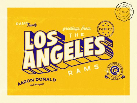 Greeting from the Los Angeles Rams by Nick Barbaria on Dribbble Los Angeles Logo, Los Angeles Graphic, Los Angeles Design, Self Promo, Wine Brands, Super Secret, Type Posters, Lower East Side, Los Angeles Rams