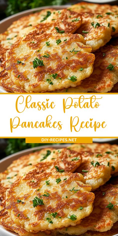 Whip up this classic potato pancake recipe with simple ingredients! They're crispy, delicious, and perfect with your choice of toppings. Leftover Potato Pancakes, Potato Pancakes Shredded Easy, Potato Patty Recipe, Air Fryer Potato Pancakes, How To Make Potato Pancakes, Breakfast Potato Ideas, Pancake Potatoes, Pampushky Recipe, Potatoes Pancakes Recipe