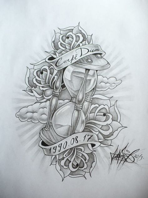 Hourglass Drawing, Tattoo Owl, Skull Rose Tattoos, Heaven Tattoos, Hourglass Tattoo, Family Tattoo Designs, Ancient Tattoo, Clock Tattoo Design, Tattoo Zeichnungen