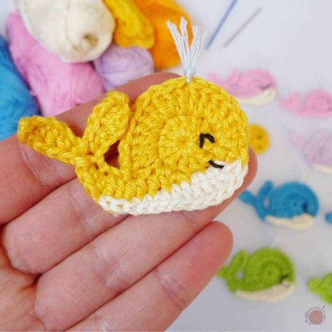 Crochet Whale Applique • Free Pattern by RaffamusaDesigns Free Crochet Patterns For Fish Applique, Crochet Whale Applique Pattern Free, Free Crochet Pattern Applique, Whale Applique Pattern Free, Crochet Whale Applique, Crochet Nautical Applique Free Pattern, Crochet Jellyfish Applique, Crochet Seal Applique, Crochet Turtle Applique Pattern Free