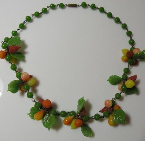 Art Deco Fruit Salad Venetian Glass  Lampwork Beads Necklace Resin Fruit, Deco Fruit, Lampwork Bead Necklace, Fruit Necklace, Glass Fruit, Fruit Jewelry, Semi Precious Gems, Miriam Haskell, Beaded Collar