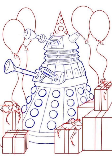 Dalek Coloring Page! Birthday Ideas For Adults, Birthday Party Man, Men Coloring Pages, Doctor Who Printable, Fandom Crafts, Birthday Wishes For Aunt, Doctor Who Birthday, Doctor Who Party, Christmas Presents For Dad