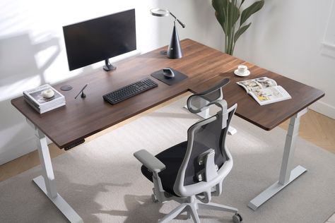 L Shaped Standing Desk, Big Office, Dual Monitor Desk, Corner Standing Desk, Single Desk, Monitor Desk, Standing Desk Ergonomics, Den Ideas, Wood Waste