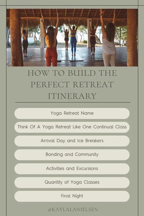 Unlock the magic behind the Yoga Retreats! With a decade of experience, I'm spilling the beans on the 8 key components to consider when creating your dream yoga retreat itinerary. Ready to build a unique experience that leaves participants coming back for more? Let's get started! #YogaAdventure #RetreatPlanning #GlowRetreats Yoga Retreat Itinerary, Wellness Retreat Itinerary, Boutique Yoga Studio, Creative Retreat Ideas, Retreat Itinerary, Yoga Retreat Ideas, Diy Wellness Retreat, Female Explorer, Wellness Festival