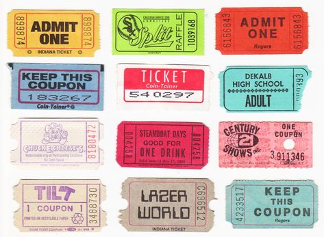 Ticket Stubs - 1 | A collection of ticket stubs from various… | airjmax | Flickr Cute Tickets, Admit One Ticket, Ticket Stub, Ticket Stubs, Graphic Ideas, Printable Images, Fun Fair, Admit One, Printable Image