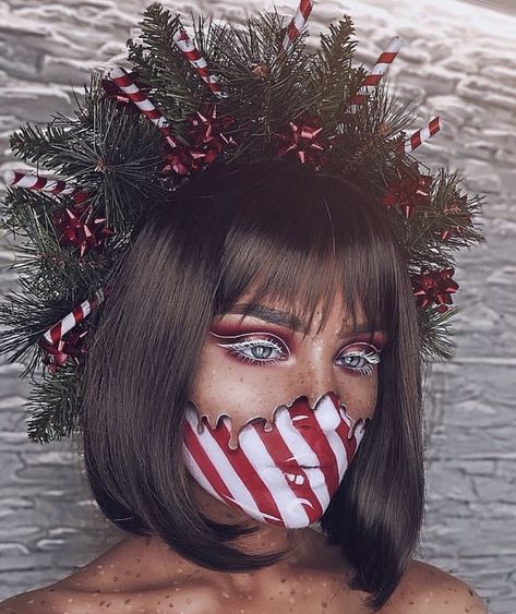 Xmas Makeup, Christmas Eye Makeup, Christmas Makeup Look, Holiday Makeup Looks, Wedding Halloween, Face Paint Makeup, Face Art Makeup, Makeup Challenges, Hair Model