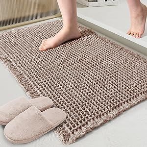 ZALL Tan Waffle Bath Mat,Super Absorbent Non Slip Bathroom Rug,Brown 18x30inch,Machine Washable Ultra Soft Floor Mats Bathroom Rug Alternative, Batroom Rugs, Rugs For Double Sink, Cream Bathroom Rug, Cute Bathroom Rug, Brown Bathroom Rug, Master Bath Rug, Bathroom Rug Ideas, Brown Bathroom Rugs