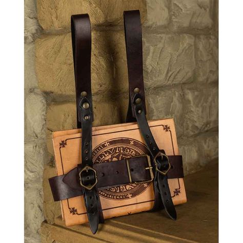 Diy Book Holster, Belt Book Holder, Leather Book Holder Belt, Book Holder Belt, Book Holster Belt, Book Holster, Fantasy Bag, Larp Diy, Larp Props