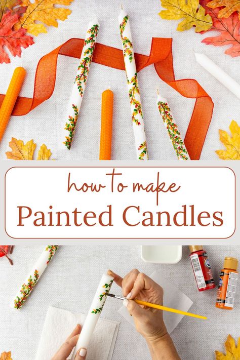 Have you ever thought of painting candles? This DIY project is a fun way to add personal touches to your home decor. Grab your paintbrush and try this for a creative craft. How To Hand Paint Taper Candles, How To Decorate Candles With Flowers, Hand Painting Candles, How To Paint Taper Candles, Candle Carving Diy Easy, How To Hand Paint Candles, Tapered Candle Painting, Wax Painted Candles Diy, Decorate Candles Diy