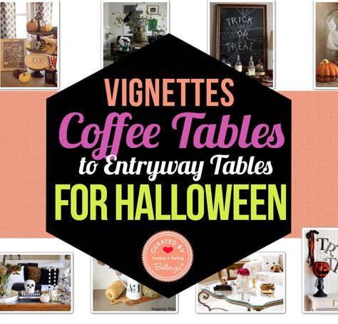 #Halloween Vignettes for Your Coffee Tables to Entry Tables // #halloweenparty #halloweendecorations  http://www.bellenza.com/living-ideas/halloween-vignettes-from-coffee-tables-to-entryway-tables Spooky Coffee Table Decor, Halloween Decor For Coffee Table, Halloween Entry Table Decor Ideas, Halloween Vignettes Decorating Ideas, Halloween Coffee Table Decor Ideas, Halloween Entryway Table Decor, Coffee Table Halloween Decor Ideas, Halloween Console Table Decor, Halloween Entry Table Decor