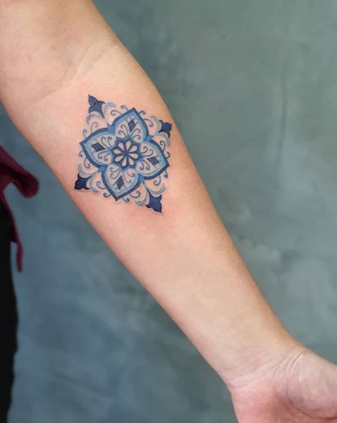 Mexican Tile Tattoo, Spanish Tile Tattoo, Azulejos Tattoo, Talavera Tattoo, Decorative Tattoos, Tile Tattoo, Portuguese Tattoo, Polish Tattoos, Getting A Tattoo