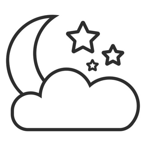 Cute Moon And Stars Doodle, Moon And Stars Clipart, Inkleur Prente, Cloud Outline, Cloud Template, Stars Png, Moon Cartoon, Night Sky Moon, Star Doodle