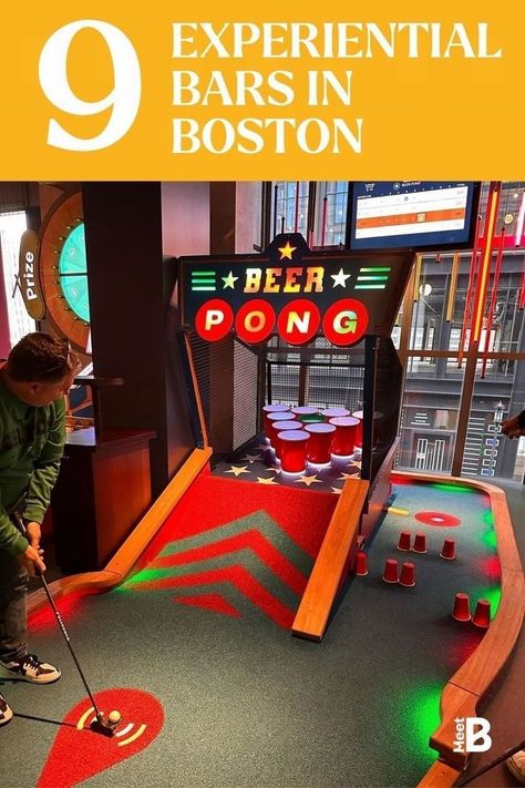 Looking for a new way to spend a night out with friends or a happy hour with colleagues? Then check out Boston's experiential bar scene! From indoor mini golf, darts, and F1® racing to craft brews, delicious bites, and cocktails named after exotic animals, enjoy the best bars in Boston to add excitement to your Boston experience with the Boston Nightlife. Photo credit @missaddict_ Boston Bars, Boston Nightlife, Indoor Mini Golf, Boston Travel Guide, Cocktail Names, Events Place, Visiting Boston, Downtown Boston, Boston Travel