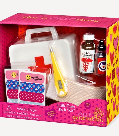 Our Generation First Aid Set - Little Owie Fix-It Kit | Target Australia Colourful Stickers, Play Doctor, First Aid For Kids, Generation Dolls, Cross Symbol, Playing Doctor, Medicine Bottle, World Of Imagination, Our Generation Dolls