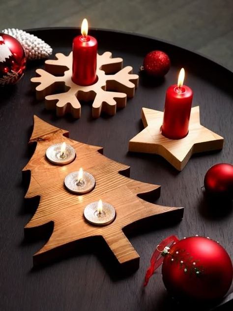 Christmas Decor Trends, Christmas Diy Wood, Wood Christmas Decorations, Christmas Information, Wooden Christmas Decorations, Diy Christmas Decorations Easy, Wooden Candle, Christmas Wood Crafts, Puppy Chow