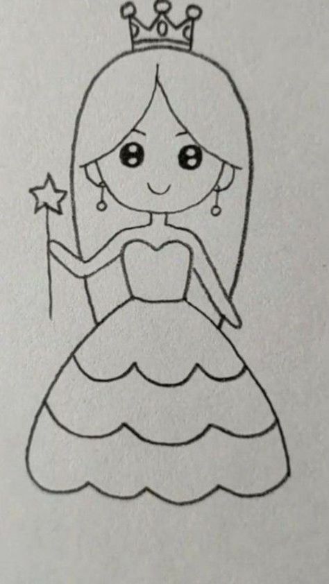 Simple Princess Drawing, How To Draw A Princess, Princess Easy Drawing, Queen Drawing Easy, Princess Drawings Easy, Easy Mermaid Drawing, Easy Cartoon Characters, Princess Drawing, Cute Pictures To Draw