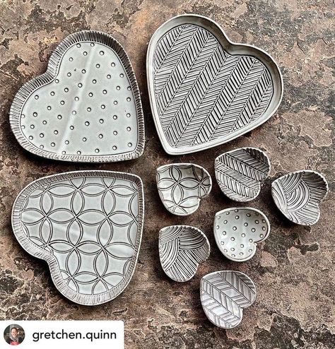 @diamondcoretools on Instagram: "These carved heart trays and dishes by @gretchen.quinn are making our heart smile 🫶👏🏺💎" Heart Pinch Pot, Valentines Ceramic Ideas, Pottery Valentine Ideas, Valentines Pottery Ideas, Valentine Pottery Ideas, Valentine Ceramics Ideas, Valentine Pottery, Valentine Dishes, Heart Pottery