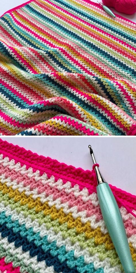 Beginner Striped Crochet Blanket, Retro Stripes Crochet Blanket, Scrappy Afghan Crochet, Mile A Minute Crochet Blanket, Free Crochet Striped Blanket Pattern, Crochet Blanket Stripes Pattern, Crochet Stripes Pattern, Red Heart Super Saver Stripes Patterns, Granny Square Stripe Blanket Pattern