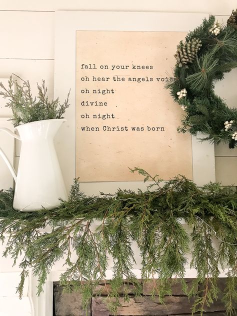 Style A Mantle, How To Style A Mantle, Christmas Gifts Aesthetic, Gifts Aesthetic, Snowman Christmas Decorations, Farmhouse Christmas Tree, Oh Holy Night, Christmas Mantel, Christmas Decor Inspiration